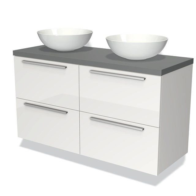 Maxaro Badkamermeubel Modulo Plato 120cm Hoogglans Wit 4 Lades Vlak Middengrijs Blad