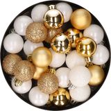 Kaemingk B.V. 28x pièces boules de Noël en plastique or et blanc mix 3 cm - Décoration de sapin de Noël