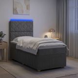 vidaXL - LED Boxspringbed met Matras - Donkergrijs - 90 x 190 cm - Stof