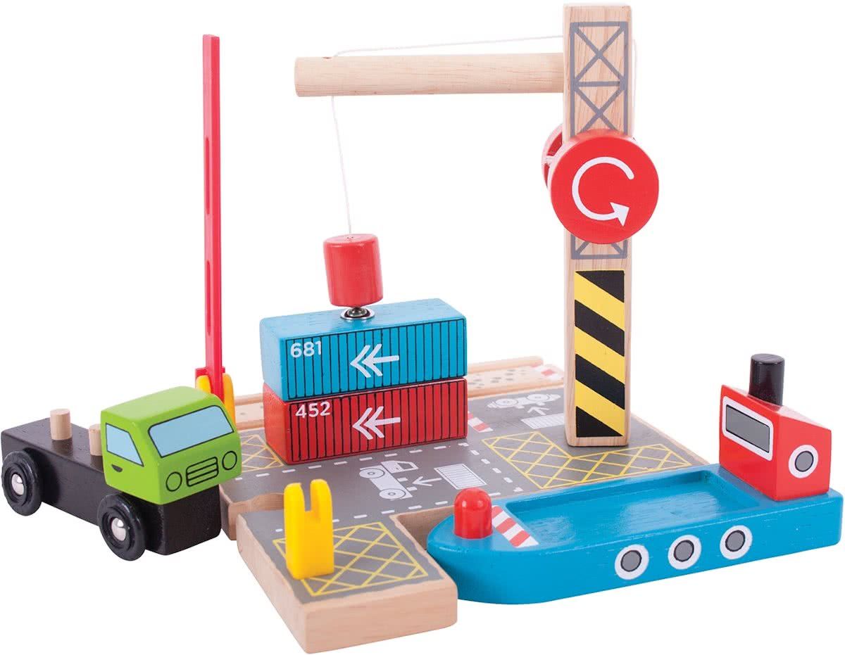 Bigjigs Houten Rails Container Scheepswerf - Hout - Jongen