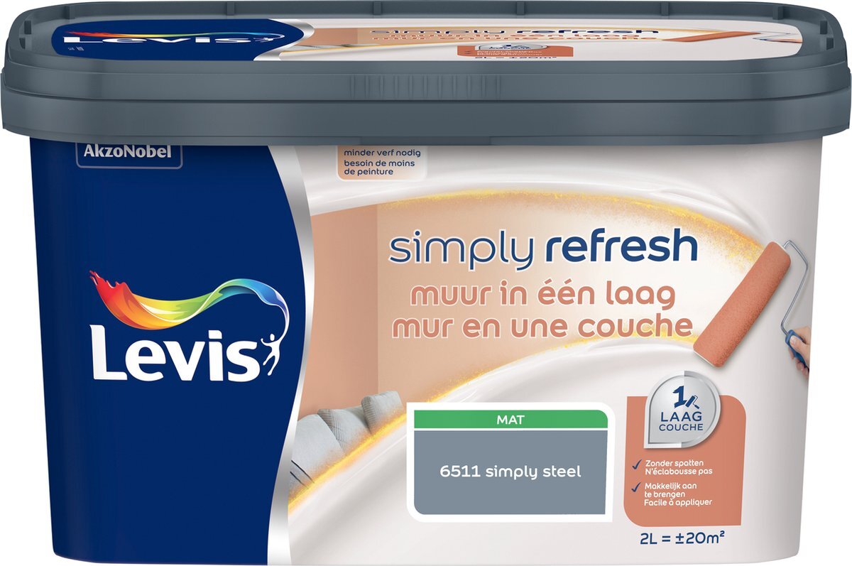 Levi's Simply Refresh - Muur In Een Laag - Mat - Simply Steel - 2L