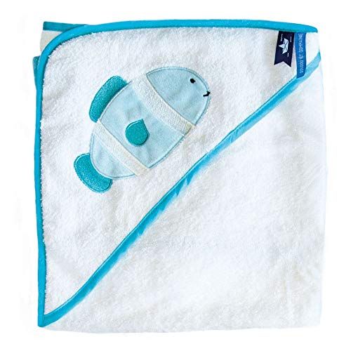 Doudou et Compagnie DC3661 badhanddoek met capuchon, vismotief, 80 x 80 cm, amandelgroen