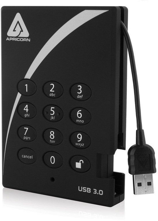 Apricorn Aegis Padlock - 500GB USB 3.0 External Hard Drive - Black