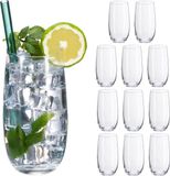 Relaxdays drinkglazen set van 12, waterglazen, kristalglas, vaatwasserbestendig, sap, limonade, 520 ml, transparant
