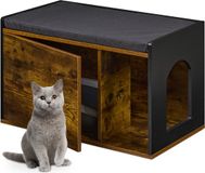 Relaxdays Kattenbak ombouw / kast - met zitkussen - 45,5 x 75 x 43 cm - Kattenkast - Hout - Zwart/Bruin