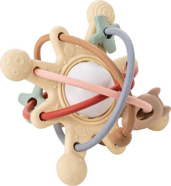 Nattou Galaxy Silicone Bijtring met Rammelaar - Beige