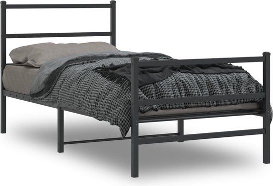 vidaXL Bedframe met hoofd- en voeteneinde metaal zwart 90x200 cm