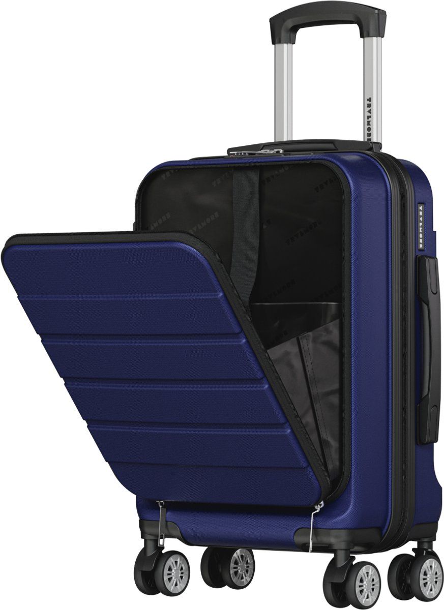 TRVLMORE Reiskoffer - 54x37x23 cm - Met Voorvak- 44L - TSA-slot - 4 Wielen - Donkerblauw