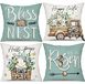 Set de 4 housses de coussin avec lapins et eucalyptus pour un style champêtre