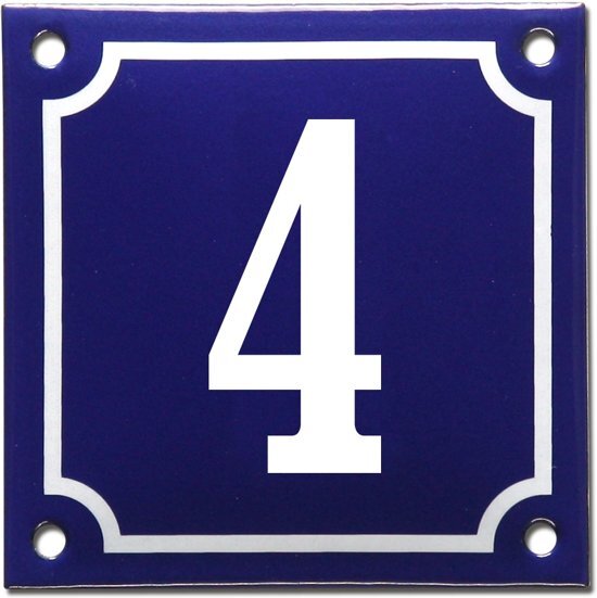 EmailleDesignÂ® Emaille huisnummer blauw/wit nr. 4