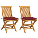 vidaXL Tuinstoel Terras Gecapitonneerde zitting Teak Rood