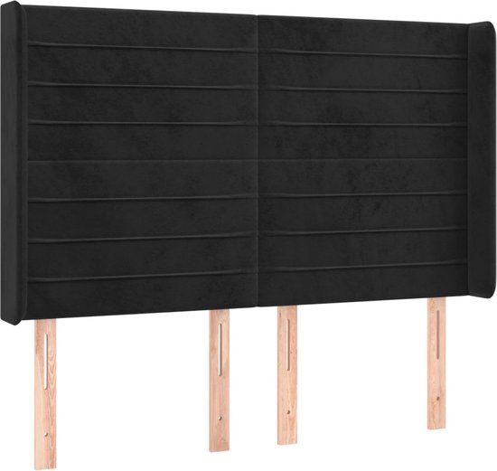 vidaXL Hoofdbord met randen 147x16x118/128 cm fluweel zwart