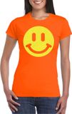 Bellatio Decorations Verkleed shirt dames - Smile / Emoticon - oranje - carnaval/foute party - feestkleding XL