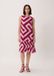 Comma Jurk met volant, lange mouw, ronde hals, A-lijn, fuchsia, gestreept, maat 38