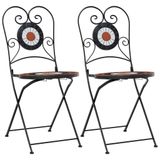 VidaXL Chaise de jardin terrasse céramique, fer forgé terre cuite, blanc (2 pièces)
