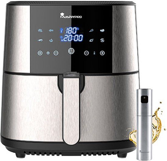 MasterPro Foodies Air Fryer - 6L - 1800W - Includes Oil Spray - Black