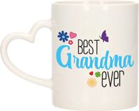 Bellatio Decorations Cadeau koffie/thee mok voor oma - blauw - hartjes oor - keramiek - 300 ml