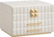 SONGMICS HOME Boîte à bijoux avec miroir, 3 niveaux, 2 tiroirs, PU avec surpiqûres, effet flottant, 21,5 x 24 x 15,8 cm, idée cadeau, blanc nuage