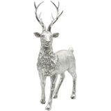 Keramische decoratiefiguur, modern decoratief beeldje, landhuis-sculptuur als hert in zilver - glitter, staand, L x B x H: 24 x 10 x 36 cm