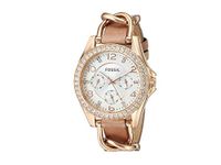Fossil Riley dameshorloge, 38 mm, multifunctioneel kwartsuurwerk, roestvrijstalen armband, Beige, 38 mm