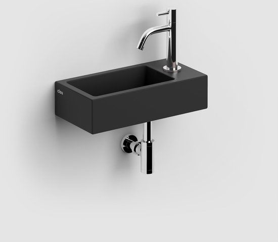 Clou Flush 3 Fontein - 36x18x9cm - Zwart Mat - Keramiek - Kraangat Rechts