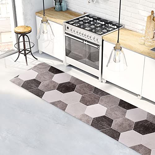 Crearreda Keukentapijt, 180 cm, zeshoekig, antislip, wasbaar, van vinyl, voor de keuken, antislip, voor de keuken, 100% Made in Italy