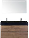 BES LED Maxx XL Badmeubelset 120 cm - Tabacco - Wastafel Kube Enkel Zwart 2 Kraangaten met LED Spiegel