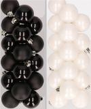 Decoris Kaemingk B.V. 32x stuks kunststof kerstballen mix van zwart en wit 4 cm