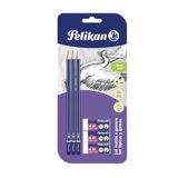 Pelikan 24005807 - Set met 3 grafietstiften HB + 3 gum AL30 - Schoolset - FSC-gecertificeerde houten schacht gelakt, zeskant-stiften breukvast