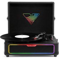 Victrola Journey Glow Bluetooth platenspeler met verlichting – 18 RGB-lichteffecten, muziekgestuurde lichtmodi, stereo-luidsprekers met diepe bas, Bluetooth in- en uitgang, draagbaar retro-ontwerp (Zwart)