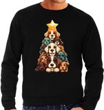 Bellatio Decorations Heren Kersttrui - Kerstboom van Hondjes - Zwart - XXL