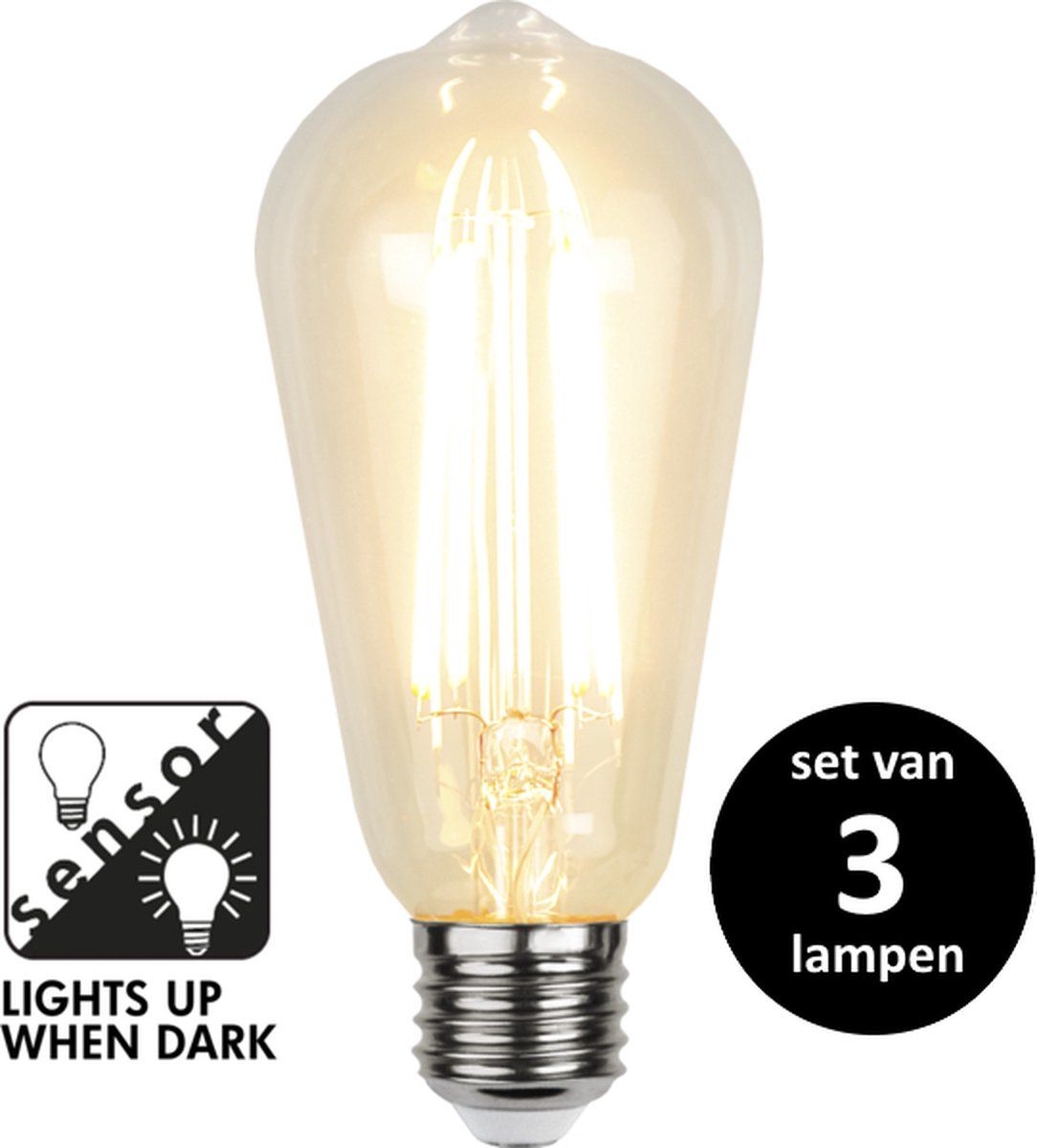 Star Trading Edison Sensorlamp dag/nacht - Filament 4W -Super Warm Wit - set van 3