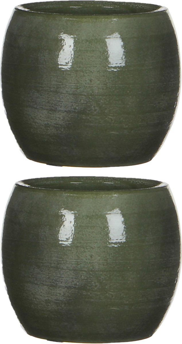 Mica Decorations - Bloempot - Groen - Keramiek - H12 x D14 cm - 4 stuks