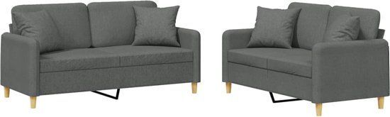 vidaXL 2-delige Loungeset met kussens stof donkergrijs