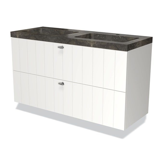 Maxaro Badkamermeubel 120cm Modulo Mat Wit 2 Lades Lamel Wastafel Natuursteen Blue Stone