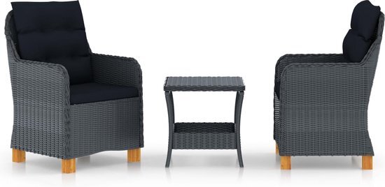 vidaXL 3-delige Loungeset met kussens poly rattan donkergrijs