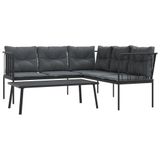 vidaXL Loungeset met kussens, staal en textileen, zwart