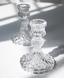 Taper Kaarsenhouders Set van 2, helder glazen kandelaarhouder geschikt voor kaarsen van 0,8 inch, 10 cm hoog, kristallen decoratieve kaarsenstandaard, middelpunt voor tafel, bruiloft, diner, feest