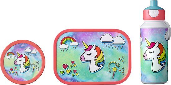 Mepal Campus Lunch Set - Unicorn - Lunchbox, Drink Bottle & Fruit Box - 3 Pieces