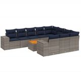 vidaXL 11-delige tuinbankset met kussens, grijs, polyrotan