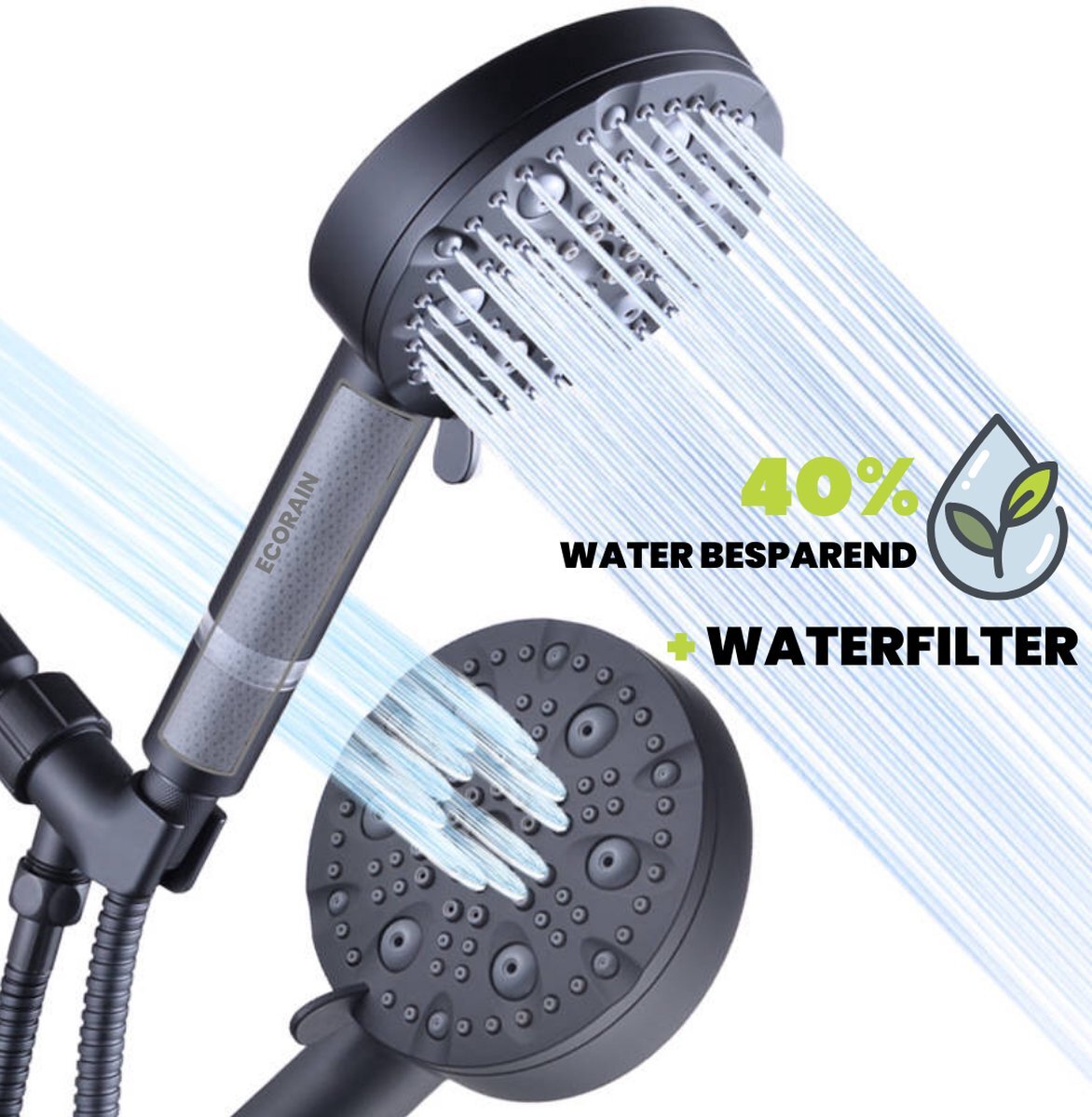 EcoRain EcoRain™ Waterbesparende Douchekop Noah Zwart 40