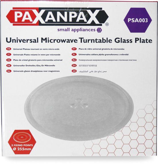 Paxanpax 25,5 cm glasplaat voor magnetron - draaiplateau - met 3 inkepingen