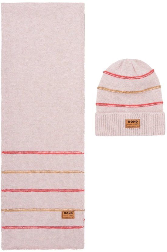 NoNo winter sjaal + muts set meisjes - roze - Razz - gestreept, gebreid