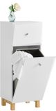SoBuy Smal Badkamerkast, Badkamermeubel met 1 Lade en 1 Kantelbare Wasmand, Wit, 34x30x90cm, BZR93-W