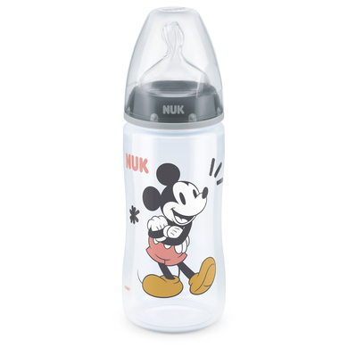 NUK NUK Babyfles First Choice + Disney Mickey Mouse 300 ml, Temperatuur Control grij