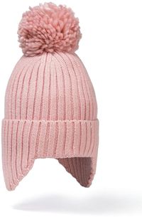 Minoti bonnet d'hiver confortable rose - enfants avec cache-oreilles et pompon