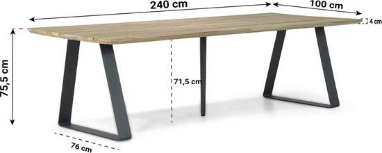 Santika Novita/Palta 7-delige dining tuinset - 240 cm - Grijs-antraciet