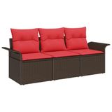 vidaXL - Bankstel - 3-zits - Bruin/Rood - Poly rotan
