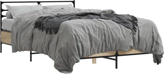 vidaXL Bedframe Bewerkt Hout Metaal Sonoma Eiken 120x200 cm