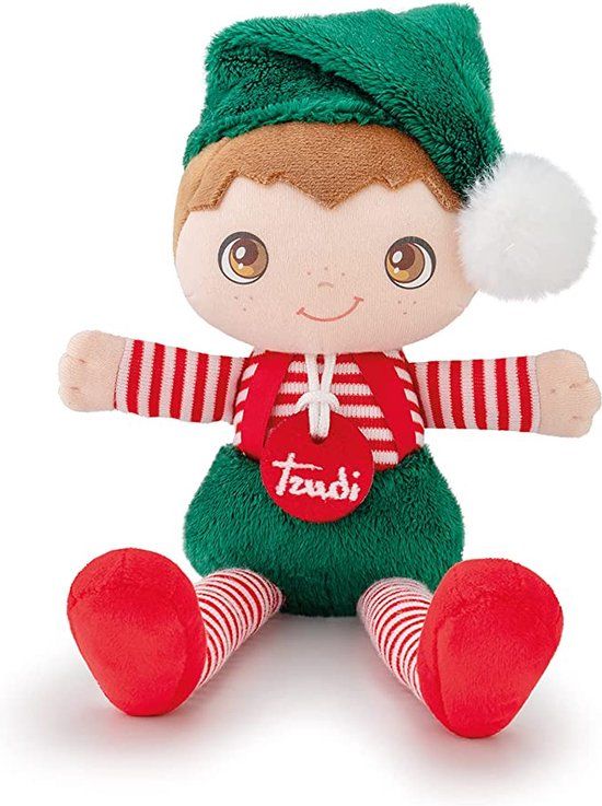 Trudi Kerst Elf Doll Rudy - Pluche knuffel - Ca. 32 cm - Groen/Rood